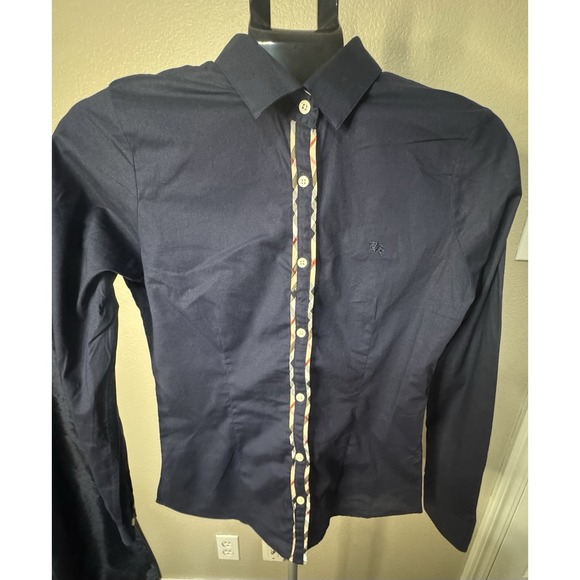 Burberry Brit Navy Button Down Shirt Men's 38 Slim Fit Nova Check Cotton